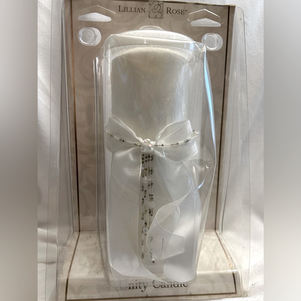 Lillian Rose Beautiful Beaded Satin & Sheer Ribbon Palm Wax Pillar Unity Candle